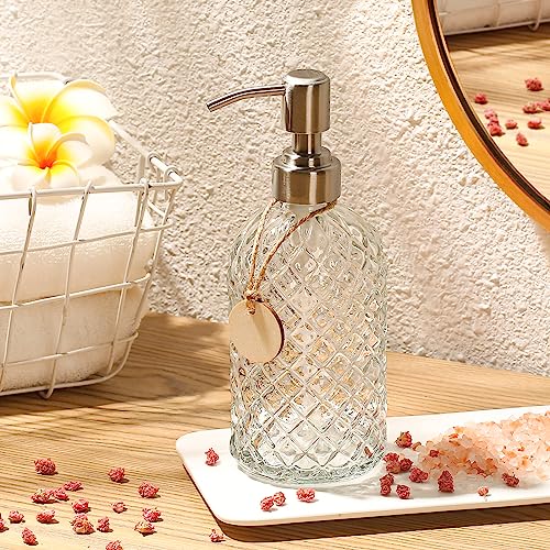 MOCLIF 16 OZ Clear Soap Dispenser with 304 Rustproof Stainless Steel Pump Bathroom Kitchen,Refillable Liquid Glass for Hand Soap, Dish Soap, Lotion(Clear) - color: Clear