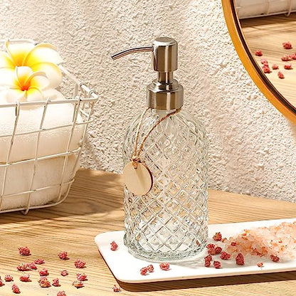 MOCLIF 16 OZ Clear Soap Dispenser with 304 Rustproof Stainless Steel Pump Bathroom Kitchen,Refillable Liquid Glass for Hand Soap, Dish Soap, Lotion(Clear) - color: Clear