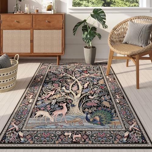 Rugcomf Area Rug 3x5 Washable Non Slip Tree of Life-Patterned, Black - color: Black—tree of Life-patterned, size: 3' x 5' (Rectangular)