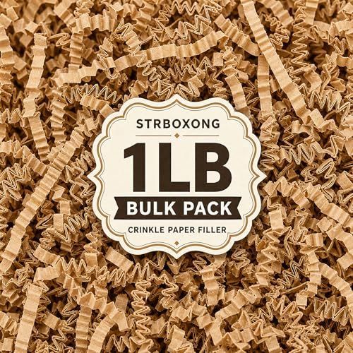 STRBOXONG Kraft Brown Crinkle Paper Filler 1 LB, Recyclable Crinkle Cut Paper Shred for Gift Baskets, Handmade Gift Boxes, Etsy Orders, Gift Bags, Small Business and Natural Packaging - color: Kraft