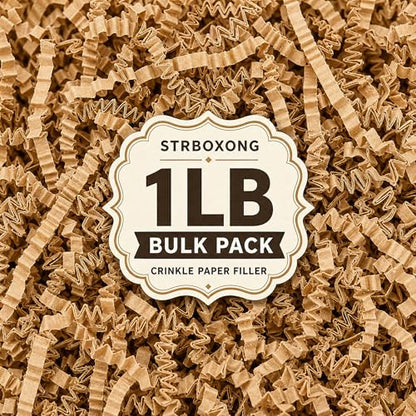 STRBOXONG Kraft Brown Crinkle Paper Filler 1 LB, Recyclable Crinkle Cut Paper Shred for Gift Baskets, Handmade Gift Boxes, Etsy Orders, Gift Bags, Small Business and Natural Packaging - color: Kraft