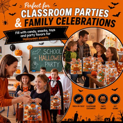 Pasimy 25 Pcs Halloween Bags with Handles, 11.8x7.9'' Clear Pumpkin - style: Pumpkin
