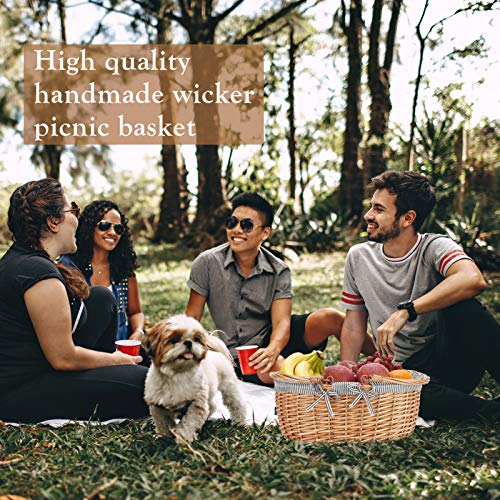 Good GAIN Picnic Basket with Folded Handles,Wicker Empty Basket.Grey - color: Gray