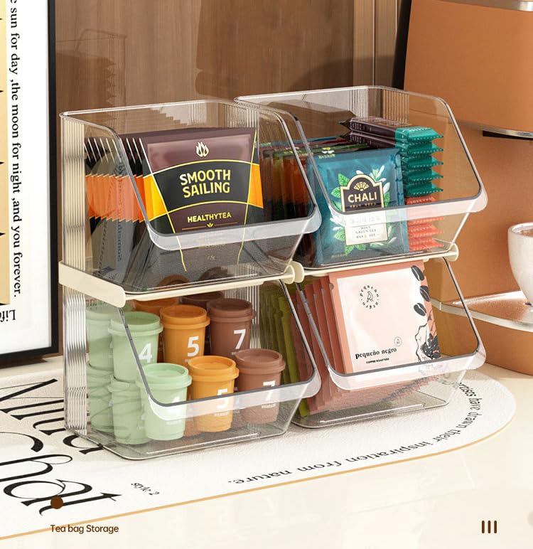 2-Tier Transparent Acrylic Small Items Storage Organizer Counter Stackable Wall Mounted Hanging Bins for Kitchen,Bathroom,Office Caddy (Transparent, 2-Tier)
