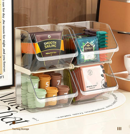 2-Tier Transparent Acrylic Small Items Storage Organizer Counter Stackable Wall Mounted Hanging Bins for Kitchen,Bathroom,Office Caddy (Transparent, 2-Tier)