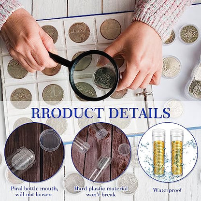 Tanlade 30 Pcs Coin Storage Tubes Coin Capsules Penny Coin Tube Clear Round 5 Cents Coin Storage Tube Holders with Screw on Lid for Coin Collection Supplies Bank Rolls