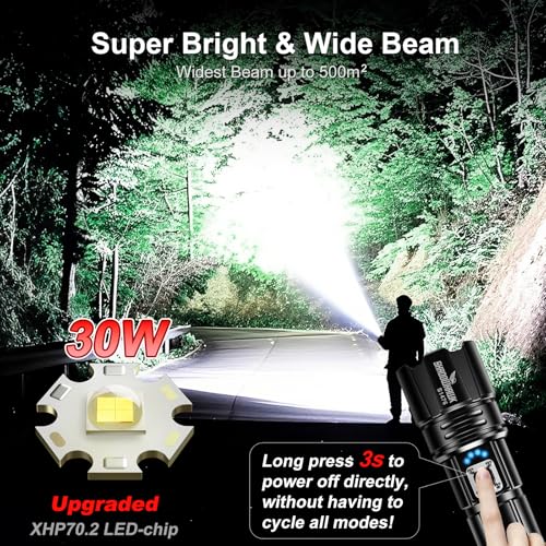 Flashlight 10000 High Lumens Rechargeable 30W Super Bright LED Flash Light