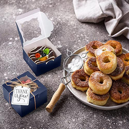 KPOSIYA 60pcs Small Cookie Boxes with Window, 4x4x2.5 Blue Bakery Box - color: Blue, size: 60
