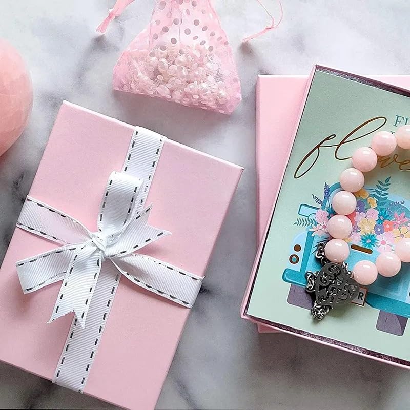 RJ Displays Jewelry Gift Boxes – 6 Pack Pink Cotton Filled Cardboard Box for Necklace, Bracelet, Earring & Ornament Gifts, Jewelry Boxes with Lids, Bulk Gift Packaging – 7 1/8" x 5 1/8" x 1 1/8" - color: Pink