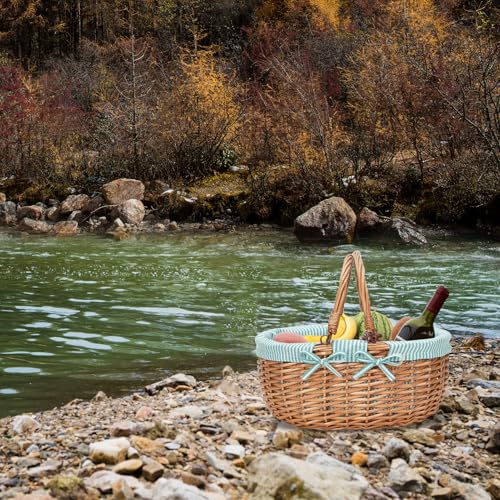 Good GAIN Wicker Picnic Basket w/Fold Handles,Willow Empty Baskets,Green - color: Green