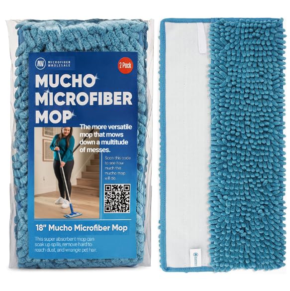 18" Dry & Wet Mucho Mop Pads - Replacement Flat Mop Heads Compatible with All 18" Microfiber Flat Mops - Reusable & Washable Microfiber Pads, 2 Pack - size: 18" Pad