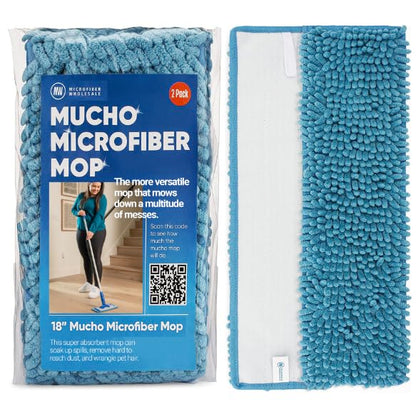 18" Dry & Wet Mucho Mop Pads - Replacement Flat Mop Heads Compatible with All 18" Microfiber Flat Mops - Reusable & Washable Microfiber Pads, 2 Pack - size: 18" Pad