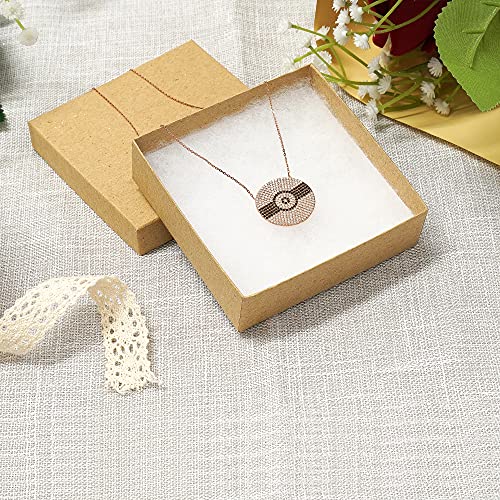 Cardboard Jewelry Boxes 10 Pack - 3.5"x3.5"x1" Bulk Cotton Filled Small Gift Boxes with Lids for Jewelry Packaging (Kraft) - color: Kraft