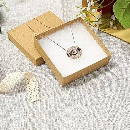 Cardboard Jewelry Boxes 10 Pack - 3.5"x3.5"x1" Bulk Cotton Filled Small Gift Boxes with Lids for Jewelry Packaging (Kraft) - color: Kraft
