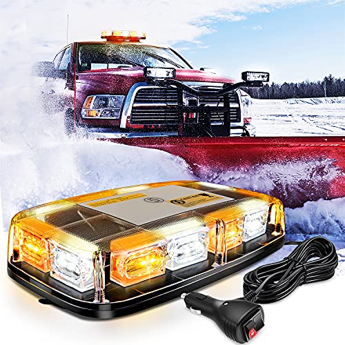 Nilight 12 Inch Roof Top Strobe Lights 48LED Hazard Light Emergency Safety Warning LED Flashing Bar Magnetic Mount 12V 24V Cars Trucks Tractors Snow Plows Construction Vehicles - color: Amber Mix White