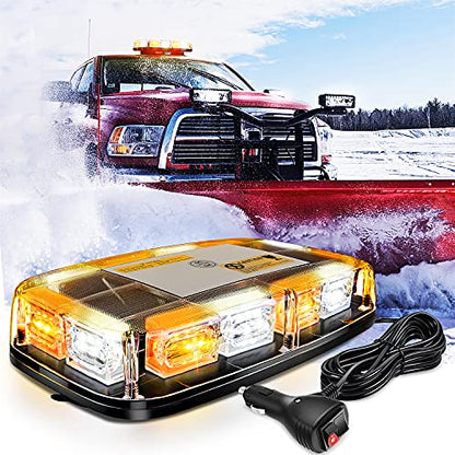Nilight 12 Inch Roof Top Strobe Lights 48LED Hazard Light Emergency Safety Warning LED Flashing Bar Magnetic Mount 12V 24V Cars Trucks Tractors Snow Plows Construction Vehicles - color: Amber Mix White