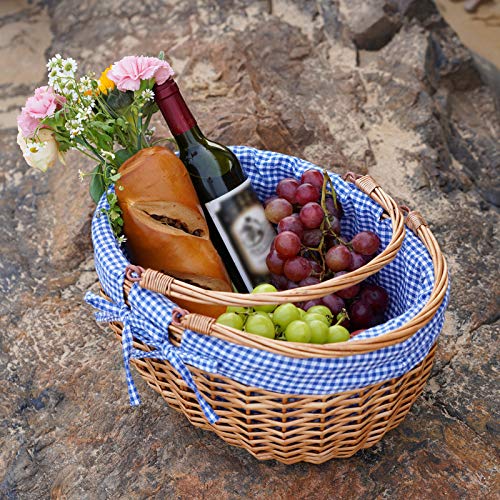 G GOOD GAIN Wicker Picnic Basket with Double Folding Handles,Willow Picnic Hamper,Natural Hand Woven Easter Basket,Easter Eggs and Candy Basket,Bath Storage,Gift Packing Basket.Blue - color: Blue
