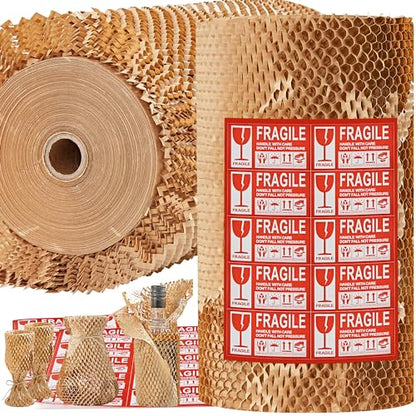 JARLINK Stretch Film, 15"x 1000Ft Shrink Wrap and 15"x 400' Honeycomb Packing Paper, Bubble Packing Wrap