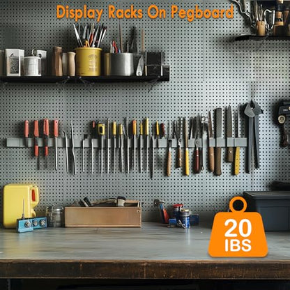 Wood Pegboard Shelves with Brackets 2 Pack Peg Board Wall Storage (Black) - color: Black
