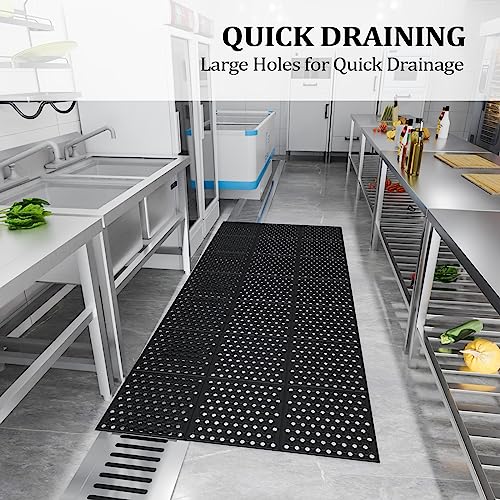 ROVSUN Rubber Floor Mat with Holes, 3x7 FT Hollow Large Mat Roll, Anti-Fatigue/Non-Slip Drainage Mat, for Industrial Kitchen Restaurant Bar Bathroom, Indoor/Outdoor Cushion - size: 83"L x 35.4"W x 0.4"Th
