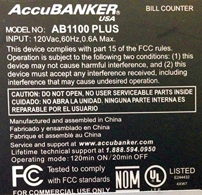AccuBANKER AB1100PLUS Commercial Grade Digital Money Counter, Hopper Capacity 200 Bills & Speed 1,300 Bills/Min Bill Counter Machine Fast & Reliable Perfect for Small & Medium Retailers - style: Basic