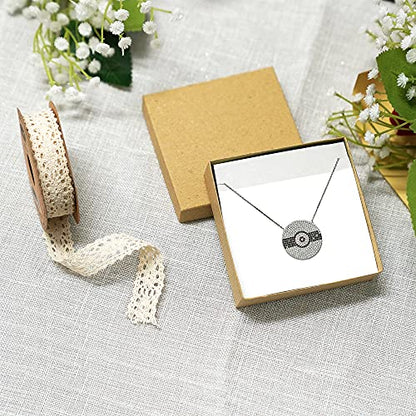 Cardboard Jewelry Boxes 10 Pack - 3.5"x3.5"x1" Bulk Cotton Filled Small Gift Boxes with Lids for Jewelry Packaging (Kraft) - color: Kraft