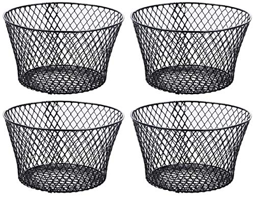 Small Metal Rectangular, Oval and Round Wire Baskets with Handles, Black and White, 4-ct Sets (Round Black Without Handles)