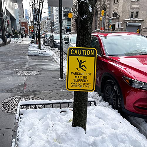 SmartSign-K-2855-EG "Caution - Parking Lot Slippery When Icy Or Wet" Sign | 12" x 18" 3M Engineer Grade Reflective Aluminum - color: 12" x 18" 3M EG Reflective Aluminum