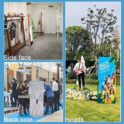 2 Pack X Frame Banner Stand Fits Any Banner Adjustable Size 23"X63" to 32"X78" with Portable Retractable Carrying Bag, Customize Stand for Trade Show Exhibition Market and Store Display,Silver