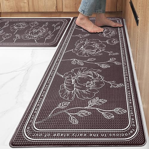 Kitchen Floor Mat Set of 2, Anti Fatigue Kitchen Mat 17"x47"+17"x29" - color: Brown, size: 17"x47"+17"x29"
