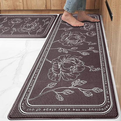 Kitchen Floor Mat Set of 2, Anti Fatigue Kitchen Mat 17"x47"+17"x29" - color: Brown, size: 17"x47"+17"x29"