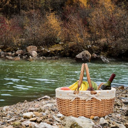 Good GAIN Wicker Picnic Basket w/Fold Handles,Willow Empty Baskets, Yellow - color: Yellow