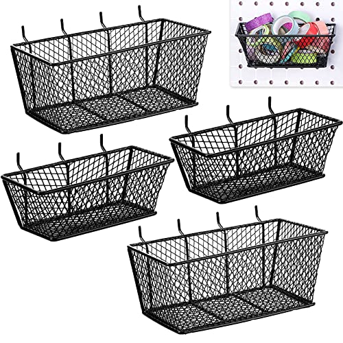 Sieral 4 Pcs Metal Pegboard Baskets Wire Organizer, Small, Medium, Black - color: Black, size: Small, Medium