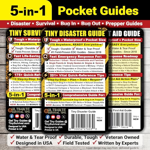 Tiny First Aid, Disaster & Survival Guide Set – Pocket Emergency Preparedness Handbooks for Safety, Crisis Response & Natural Disaster Readiness (3-Pack) - style: 1 First Aid Guide + 1 Disaster Guide + 1 Survival Guide