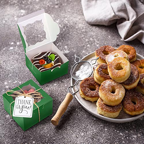 KPOSIYA 60pcs Small Cookie Boxes with Window, 4x4x2.5 Green Bakery Box - color: Green, size: 60