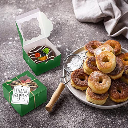 KPOSIYA 60pcs Small Cookie Boxes with Window, 4x4x2.5 Green Bakery Box - color: Green, size: 60