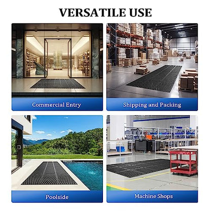 ROVSUN Rubber Floor Mat with Holes, 3x7 FT Hollow Large Mat Roll, Anti-Fatigue/Non-Slip Drainage Mat, for Industrial Kitchen Restaurant Bar Bathroom, Indoor/Outdoor Cushion - size: 83"L x 35.4"W x 0.4"Th