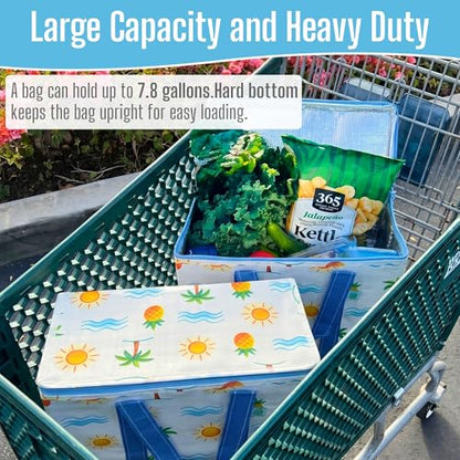 VENO 2 Pack Insulated Grocery Bags, Hard Bottom, Tropical Island - color: Tropical Island, size: 15.7"W x 12.6"H x 8.7"D - 2 Pack