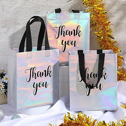 Fumete 50 Pcs Iridescent Glossy Thank You Gift Bag with Handles - color: Iridescent