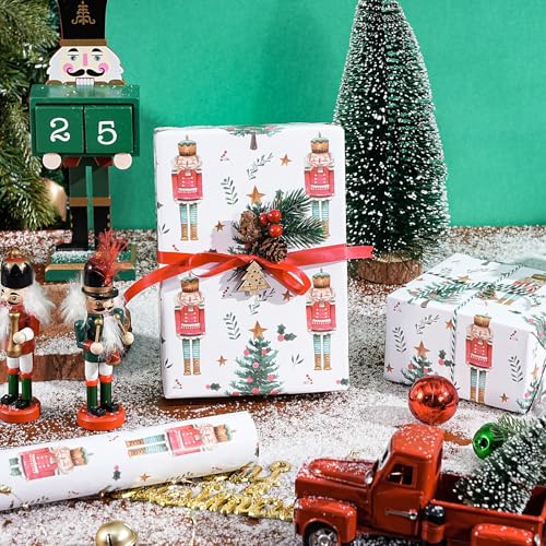WRAPAHOLIC 30 Inch Nutcracker Christmas Wrapping Paper - 30 Inch x 33 Feet - Nutcracker and Christmas Tree Wrapping Ppaer for Holiday, Party Celebration - color: Nutcracker & Christmas Tree, size: 30 inch x 33 feet