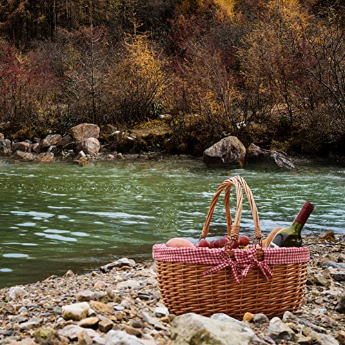 Good GAIN Wicker Picnic Basket w/Fold Handles,Willow Oval Empty Baskets,Red - color: Red