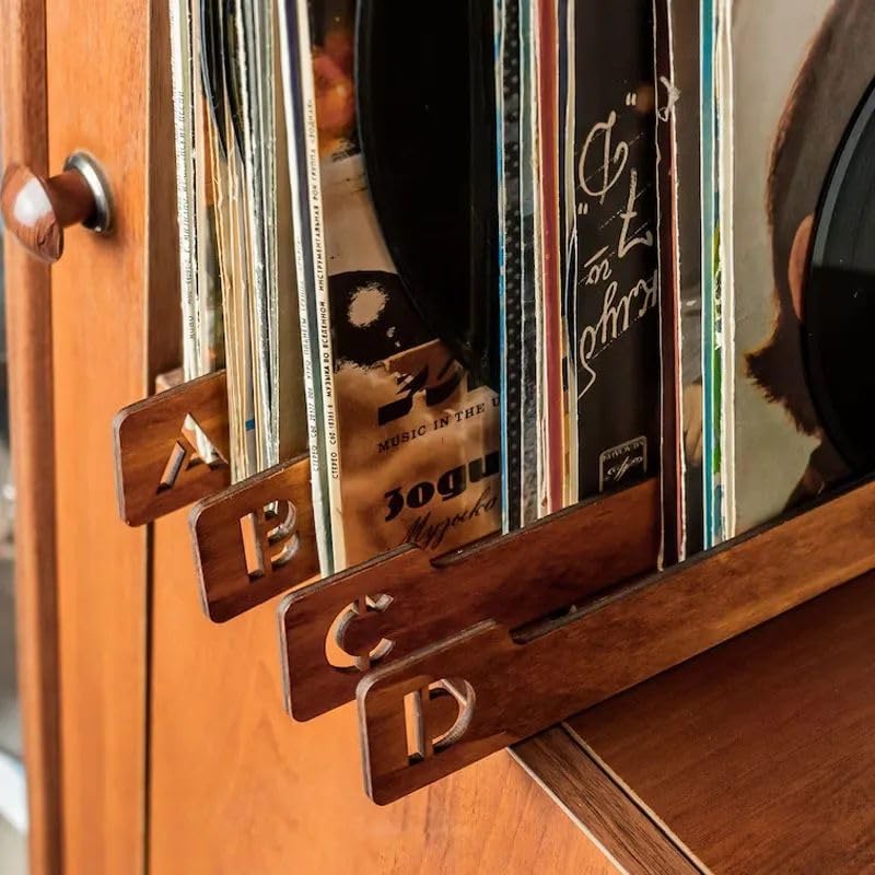 26pcs Vinyl Record Dividers - A-Z Wooden Record Holder Organizer Guides
