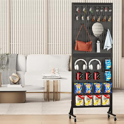 Pegboard Display Stand 2 x 5.8 Feet, Peg Board Display with 32 Hooks, Black - color: Black
