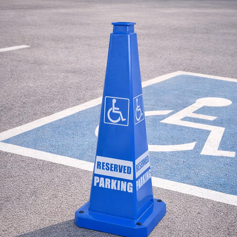 28inch 3PACK Safety Caution Cones with “ADA REVISED PARKING” Sign 4-Sided Printed. Heavy Rubber Weighted Base, For Parking Lot, Accessible Space and Facility Management Usage - color: ADA REVISED PARKING/BLUE, size: 28inch