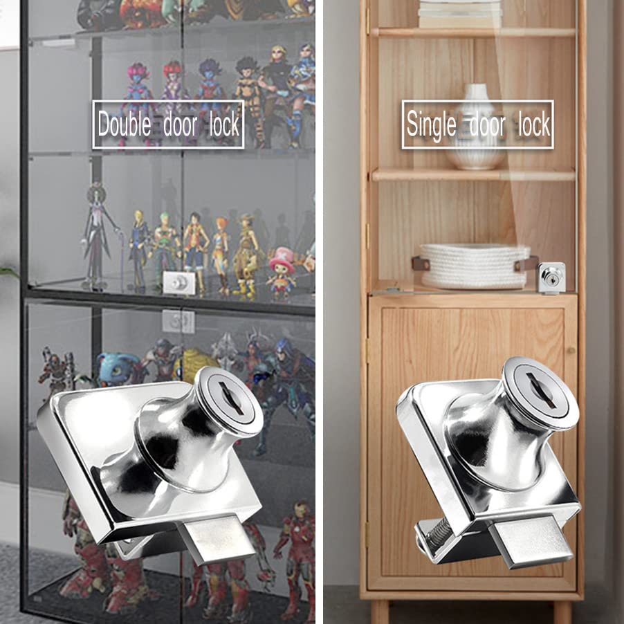 2 Pack Double-Open Glass Door Display Cabinet Display Cabinet Safety Lock, Suitable for 0.2-0.31" Glass Door, Separate Key with Drilling, Zinc Alloy - size: Double door