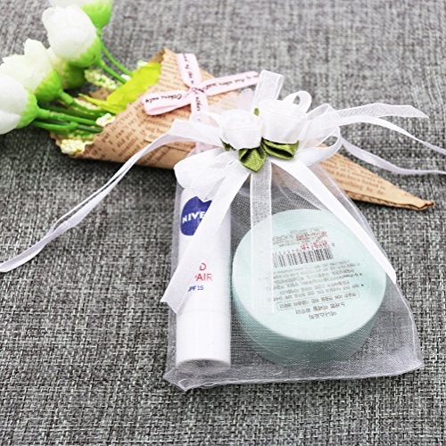 SumDirect Rose Organza Gift Bags - 50Pcs 4x5 inch White Wedding Favor Gift Bags, Jewelry Pouches with Drawstring for Party Wedding Christmas Valentine - color: White