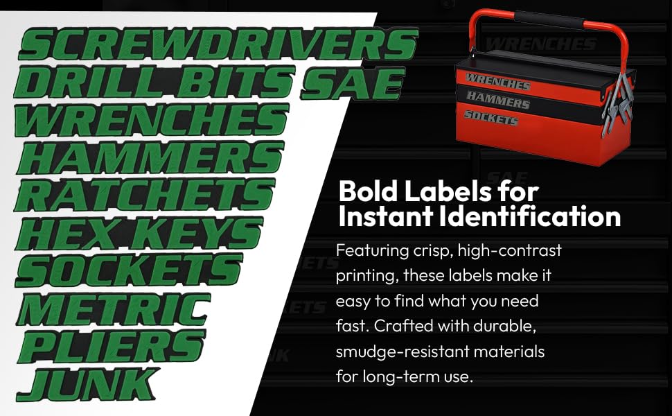 Magnetic Toolbox Labels, 11 Pack, Tool Chest Drawers, USA Made (Green) - color: Green