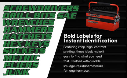 Magnetic Toolbox Labels, 11 Pack, Tool Chest Drawers, USA Made (Green) - color: Green