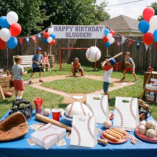 Pasimy 25 Pcs Baseball Gift Bags with Handles, Baseball Plastic Treat Bags - style: Baseball