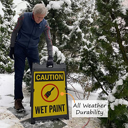 SmartSign 24 x 18 inch “Caution - Wet Paint” Two-Sided BabyBoss A-Frame Sign Kit, Plastic, Red, Black and Yellow (1 A-Frame + 2 Sign Panels), Made in USA - color: 24" x 18" BabyBoss Kit